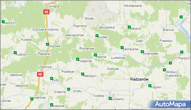 mapa Kępina gmina Radzanów, Kępina gmina Radzanów na mapie Targeo