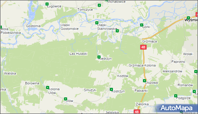 mapa Kiedrzyn gmina Wyśmierzyce, Kiedrzyn gmina Wyśmierzyce na mapie Targeo