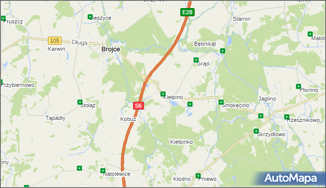 mapa Kiełpino gmina Brojce, Kiełpino gmina Brojce na mapie Targeo