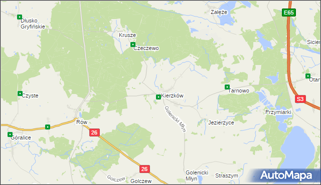 mapa Kierzków gmina Myślibórz, Kierzków gmina Myślibórz na mapie Targeo
