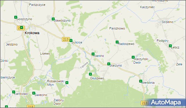 mapa Kłanino gmina Krokowa, Kłanino gmina Krokowa na mapie Targeo