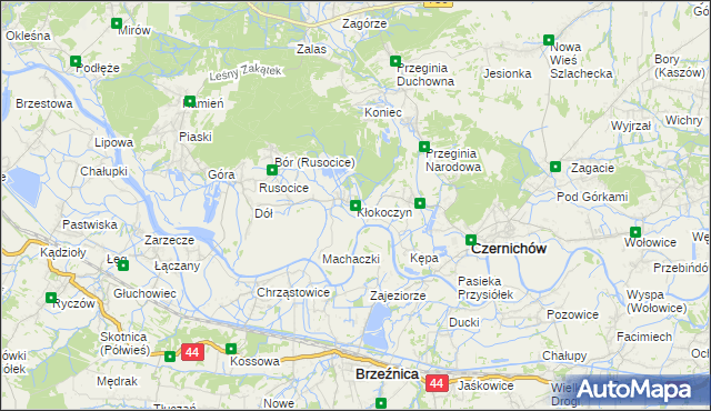 mapa Kłokoczyn gmina Czernichów, Kłokoczyn gmina Czernichów na mapie Targeo
