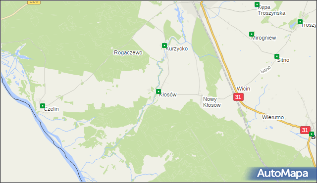 mapa Kłosów gmina Mieszkowice, Kłosów gmina Mieszkowice na mapie Targeo