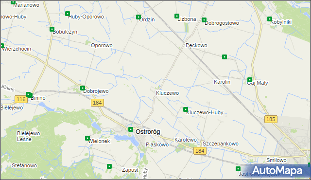 mapa Kluczewo gmina Ostroróg, Kluczewo gmina Ostroróg na mapie Targeo