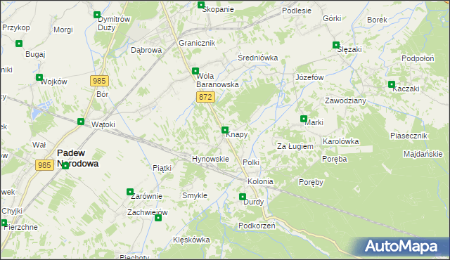 mapa Knapy gmina Baranów Sandomierski, Knapy gmina Baranów Sandomierski na mapie Targeo