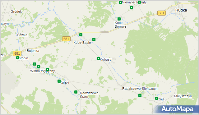 mapa Kobusy gmina Ciechanowiec, Kobusy gmina Ciechanowiec na mapie Targeo