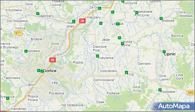 mapa Kobylanka gmina Gorlice, Kobylanka gmina Gorlice na mapie Targeo