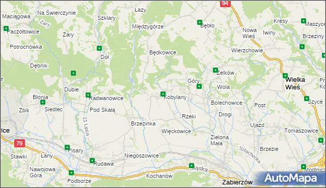 mapa Kobylany gmina Zabierzów, Kobylany gmina Zabierzów na mapie Targeo