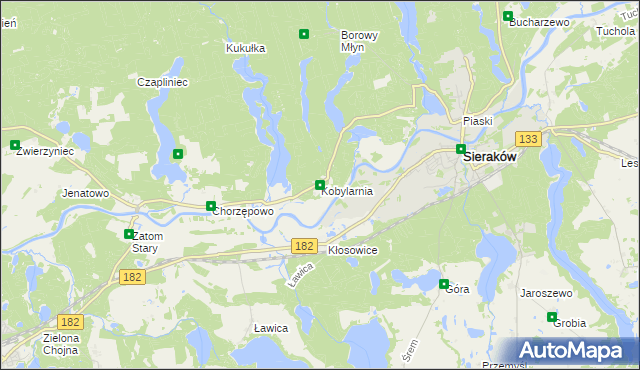 mapa Kobylarnia gmina Sieraków, Kobylarnia gmina Sieraków na mapie Targeo