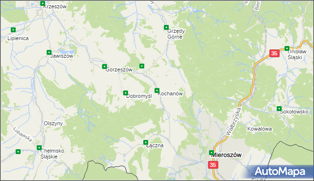 mapa Kochanów gmina Kamienna Góra, Kochanów gmina Kamienna Góra na mapie Targeo