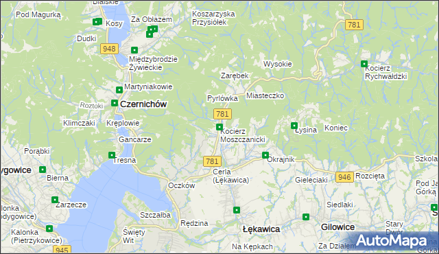 mapa Kocierz Moszczanicki, Kocierz Moszczanicki na mapie Targeo