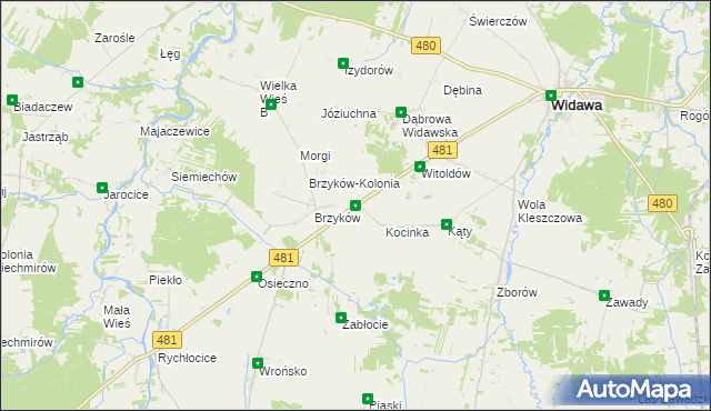 mapa Kocina gmina Widawa, Kocina gmina Widawa na mapie Targeo