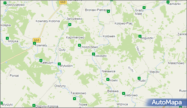 mapa Kokoszki gmina Wizna, Kokoszki gmina Wizna na mapie Targeo