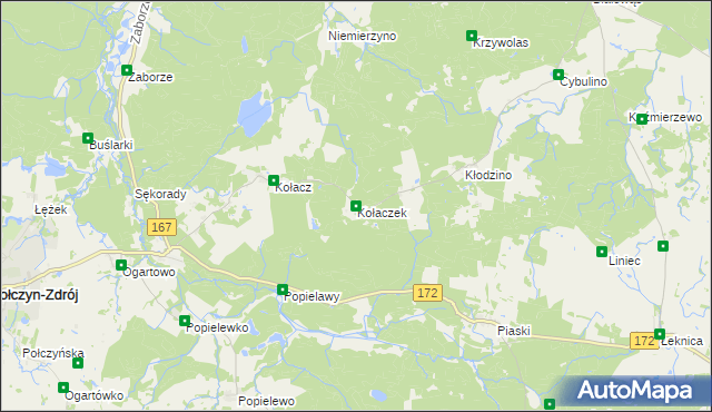 mapa Kołaczek gmina Połczyn-Zdrój, Kołaczek gmina Połczyn-Zdrój na mapie Targeo