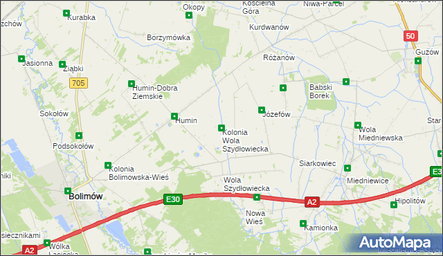 mapa Kolonia Wola Szydłowiecka, Kolonia Wola Szydłowiecka na mapie Targeo