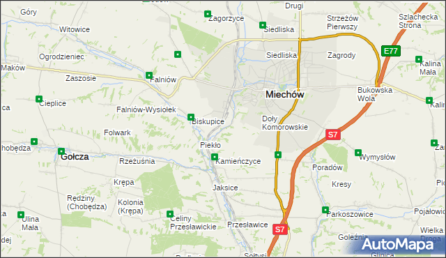 mapa Komorów gmina Miechów, Komorów gmina Miechów na mapie Targeo