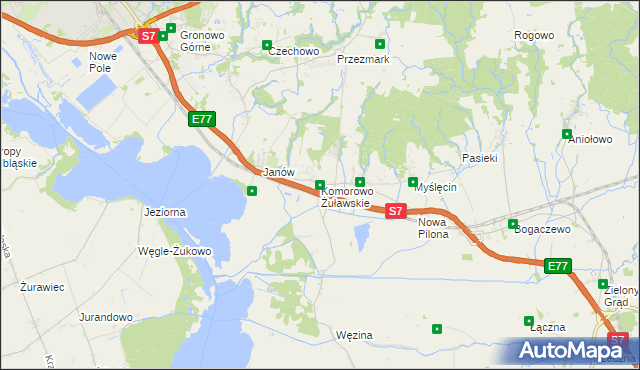 mapa Komorowo Żuławskie, Komorowo Żuławskie na mapie Targeo