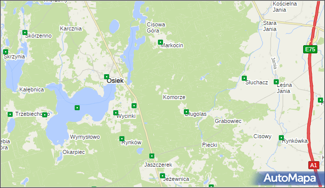 mapa Komorze gmina Osiek, Komorze gmina Osiek na mapie Targeo