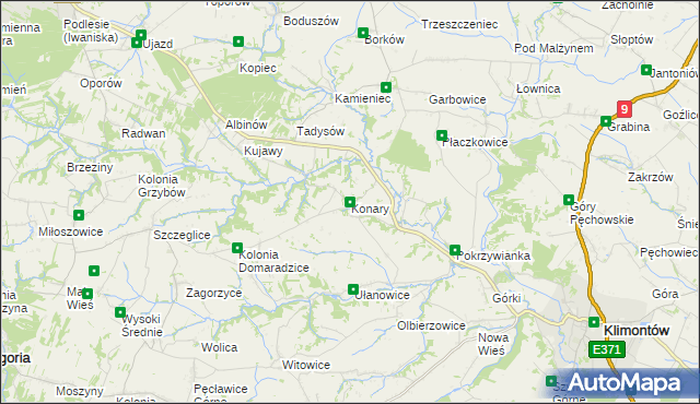 mapa Konary gmina Klimontów, Konary gmina Klimontów na mapie Targeo