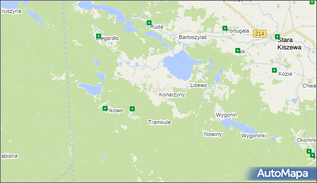 mapa Konarzyny gmina Stara Kiszewa, Konarzyny gmina Stara Kiszewa na mapie Targeo