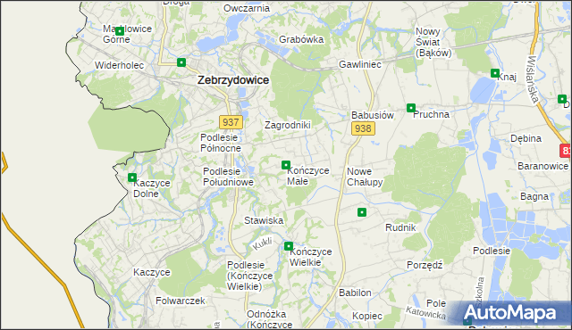 mapa Kończyce Małe, Kończyce Małe na mapie Targeo