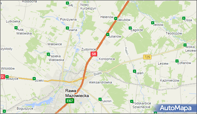 mapa Konopnica gmina Rawa Mazowiecka, Konopnica gmina Rawa Mazowiecka na mapie Targeo