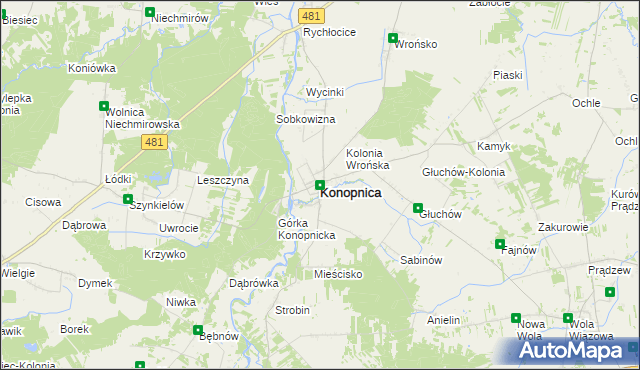 mapa Konopnica powiat wieluński, Konopnica powiat wieluński na mapie Targeo