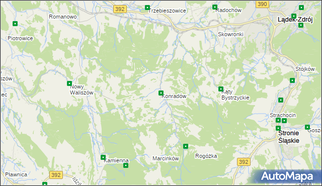 mapa Konradów gmina Lądek-Zdrój, Konradów gmina Lądek-Zdrój na mapie Targeo