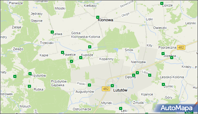 mapa Kopaniny gmina Lututów, Kopaniny gmina Lututów na mapie Targeo