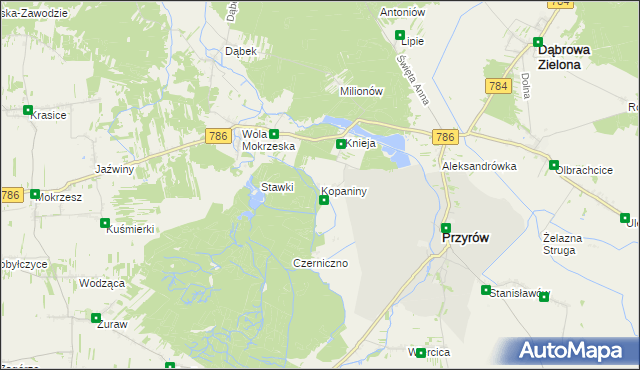 mapa Kopaniny gmina Przyrów, Kopaniny gmina Przyrów na mapie Targeo