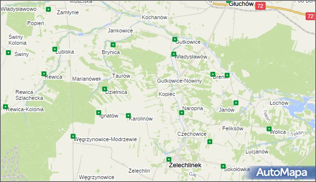 mapa Kopiec gmina Żelechlinek, Kopiec gmina Żelechlinek na mapie Targeo