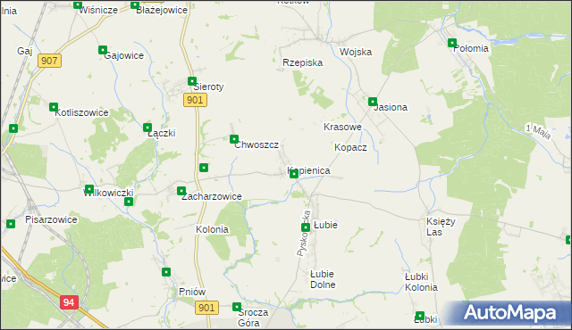 mapa Kopienica, Kopienica na mapie Targeo