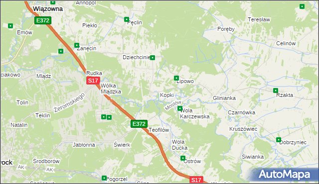 mapa Kopki gmina Wiązowna, Kopki gmina Wiązowna na mapie Targeo