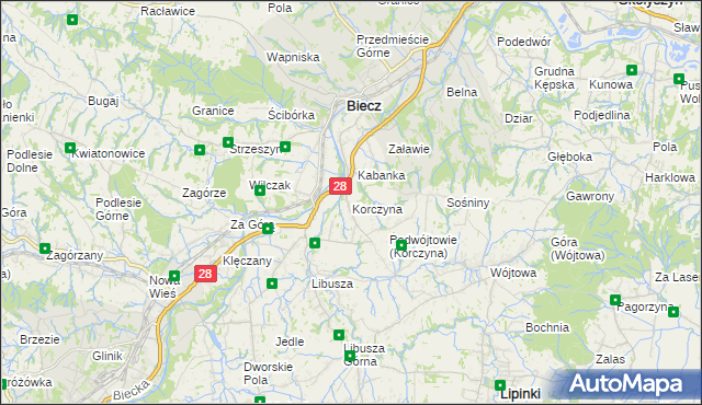 mapa Korczyna gmina Biecz, Korczyna gmina Biecz na mapie Targeo