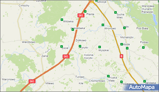 mapa Korytki gmina Raczki, Korytki gmina Raczki na mapie Targeo