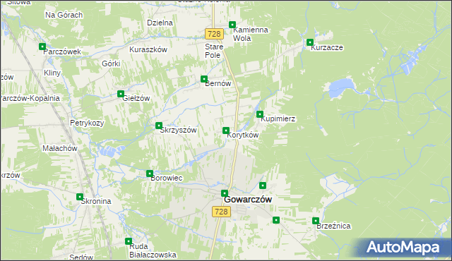 mapa Korytków gmina Gowarczów, Korytków gmina Gowarczów na mapie Targeo