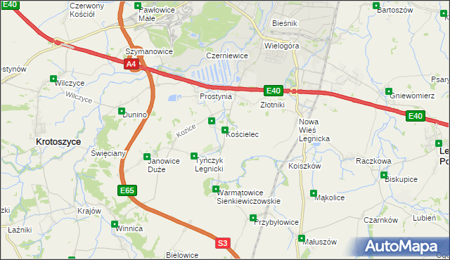 mapa Kościelec gmina Krotoszyce, Kościelec gmina Krotoszyce na mapie Targeo