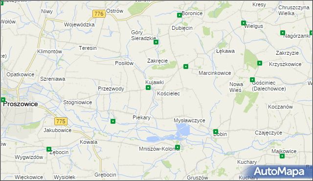 mapa Kościelec gmina Proszowice, Kościelec gmina Proszowice na mapie Targeo