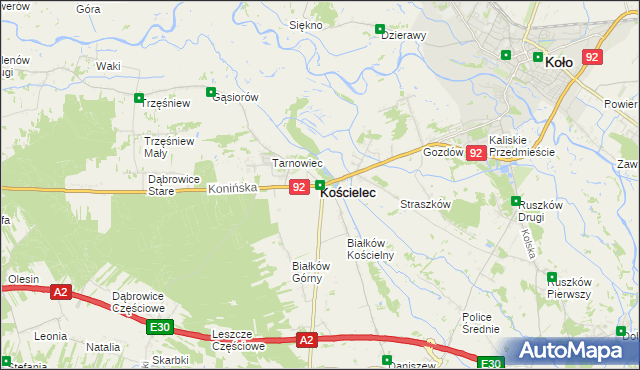 mapa Kościelec powiat kolski, Kościelec powiat kolski na mapie Targeo