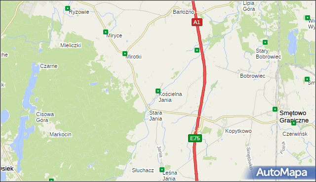 mapa Kościelna Jania, Kościelna Jania na mapie Targeo