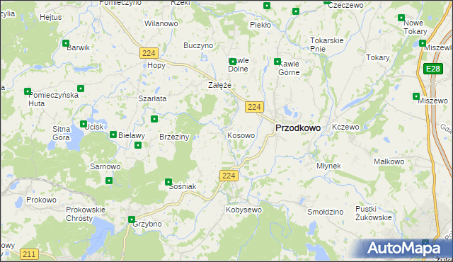 mapa Kosowo gmina Przodkowo, Kosowo gmina Przodkowo na mapie Targeo