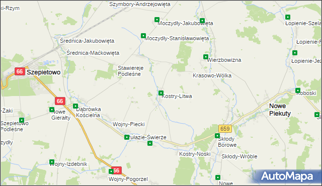 mapa Kostry-Litwa, Kostry-Litwa na mapie Targeo