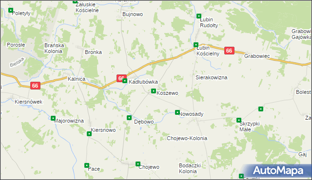 mapa Koszewo gmina Brańsk, Koszewo gmina Brańsk na mapie Targeo