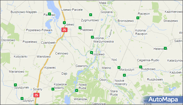 mapa Koszewo gmina Skulsk, Koszewo gmina Skulsk na mapie Targeo