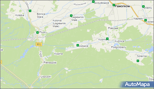 mapa Koszwice, Koszwice na mapie Targeo