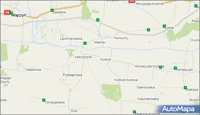 mapa Kotlice gmina Miączyn, Kotlice gmina Miączyn na mapie Targeo