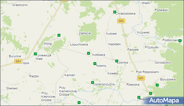 mapa Kotłówka gmina Narew, Kotłówka gmina Narew na mapie Targeo