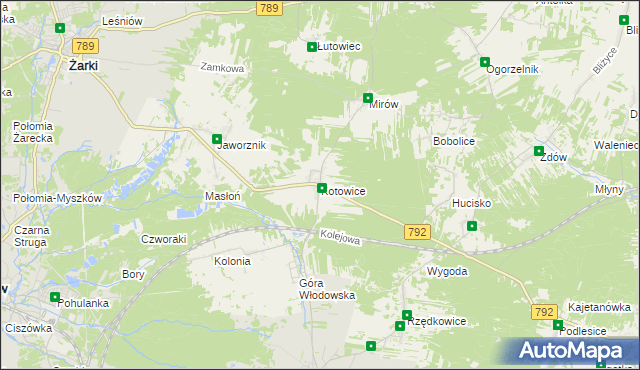 mapa Kotowice gmina Żarki, Kotowice gmina Żarki na mapie Targeo