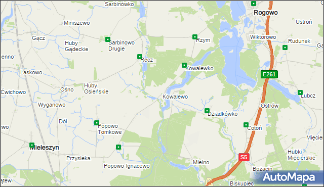 mapa Kowalewo gmina Mieleszyn, Kowalewo gmina Mieleszyn na mapie Targeo