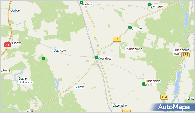 mapa Kowalów gmina Rzepin, Kowalów gmina Rzepin na mapie Targeo